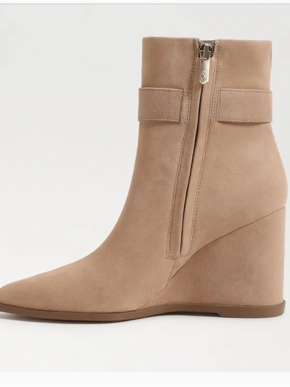 Sam Edelman Tan Wedge Ankle Boots with Decorative Buckle